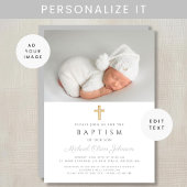 灰色のモダン宗教十字写真バプテスマ 招待状