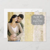 灰色のモダン旋回ラベル日付の写真カードを保存 案内ポストカード (正面/裏面)