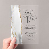 灰色のモダン白い金ゴールド瑪瑙の結婚式の日付を保存 アクリル招待状 (インサイチュ (ポータブル))
