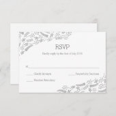 灰色のモダン葉RSVPカード 出欠カード (正面/裏面)