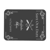 灰色のモノグラムと矢印の日付を保存 マグネット (横)