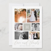 灰色のモノグラムのな結婚式の写真のコラージュは感謝していしています サンキューカード (正面)
