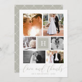 灰色のモノグラムのな結婚式の写真のコラージュは感謝していしています サンキューカード (正面/裏面)