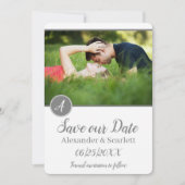 灰色のモノグラム写真の日付を保存 案内状 (正面)