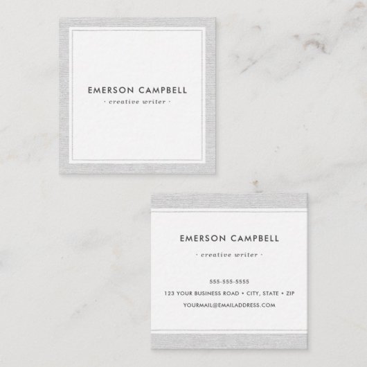 灰色のリネンボーダーエレガントでミニマルなプロフェッショナル スクエア名刺 (正面/裏面)