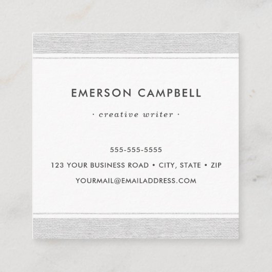 灰色のリネンボーダーエレガントでミニマルなプロフェッショナル スクエア名刺 (裏面)