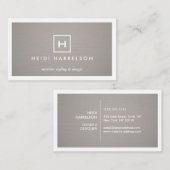 灰色のリネン2のイニシャル/モノグラム付きボックスロゴ 名刺 (正面/裏面)