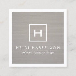 灰色のリネン/ホワイトにボックスのロゴ縁どモノグラム スクエア名刺