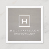 灰色のリネン/ホワイトにボックスのロゴ縁どモノグラム スクエア名刺 (正面)