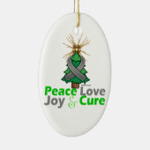灰色のリボンのクリスマスの平和愛、喜び及び治療 セラミックオーナメント (右)