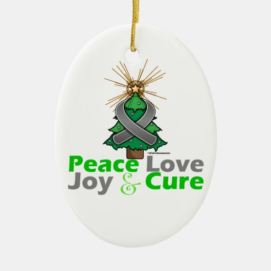 灰色のリボンのクリスマスの平和愛、喜び及び治療 セラミックオーナメント (正面)
