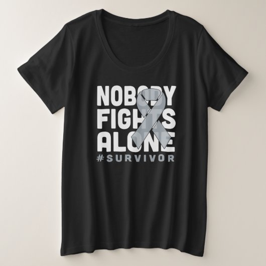 灰色のリボンシャツ肺がひとりで闘う人はいない プラスサイズTシャツ (デザイン正面)