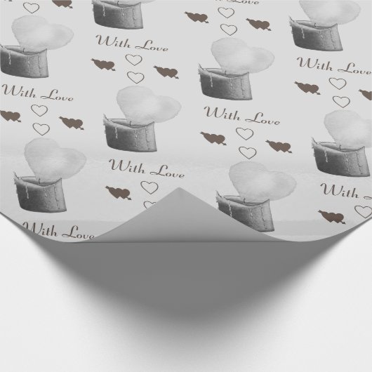 灰色のロマンチックなハートの形をした炎のろうそく ラッピングペーパー (コーナー)