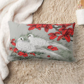 灰色のヴィンテージの白い鳩そして赤の葉 ランバークッション (ブランケット)