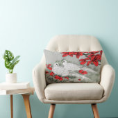 灰色のヴィンテージの白い鳩そして赤の葉 ランバークッション (椅子)