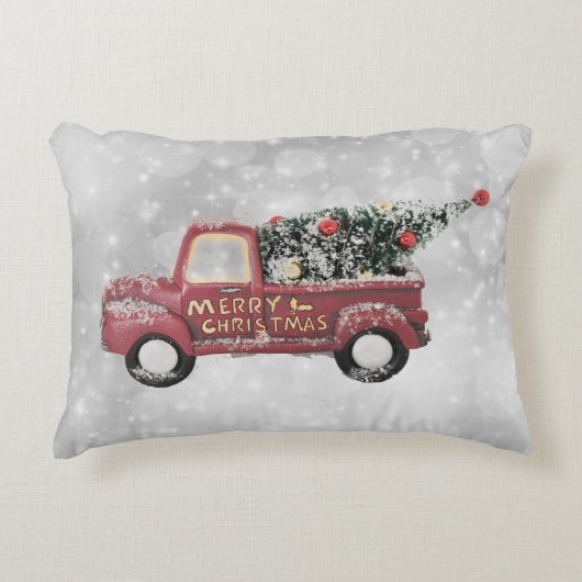 灰色のヴィンテージの背景に赤い《写真》ぼけ味トラック アクセントクッション (正面)