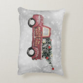 灰色のヴィンテージの背景に赤い《写真》ぼけ味トラック アクセントクッション (裏面(縦))