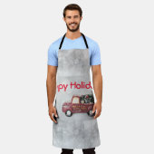 灰色のヴィンテージの背景に赤い《写真》ぼけ味トラック エプロン (着用した状態)