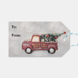 灰色のヴィンテージの背景に赤い《写真》ぼけ味トラック ギフトタグ