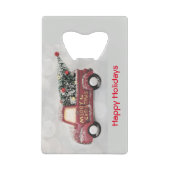 灰色のヴィンテージの背景に赤い《写真》ぼけ味トラック クレジットカード栓抜き (正面)