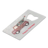 灰色のヴィンテージの背景に赤い《写真》ぼけ味トラック クレジットカード栓抜き (正面アングル)