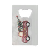 灰色のヴィンテージの背景に赤い《写真》ぼけ味トラック クレジットカード栓抜き (裏面)