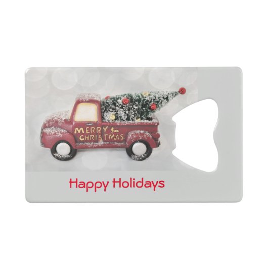 灰色のヴィンテージの背景に赤い《写真》ぼけ味トラック クレジットカード栓抜き (正面(横))