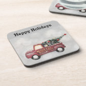 灰色のヴィンテージの背景に赤い《写真》ぼけ味トラック コースター (左側)