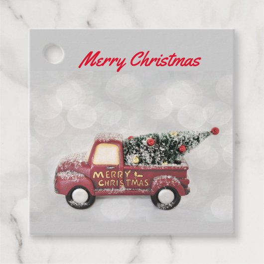 灰色のヴィンテージの背景に赤い《写真》ぼけ味トラック フェイバータグ (正面)