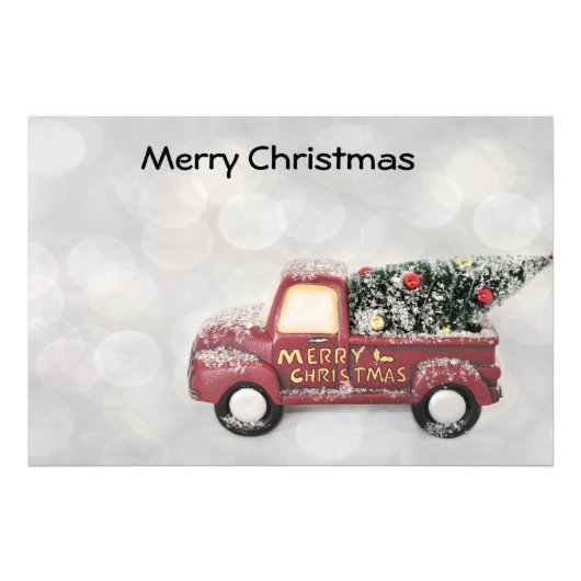 灰色のヴィンテージの背景に赤い《写真》ぼけ味トラック フォトプリント            (正面)