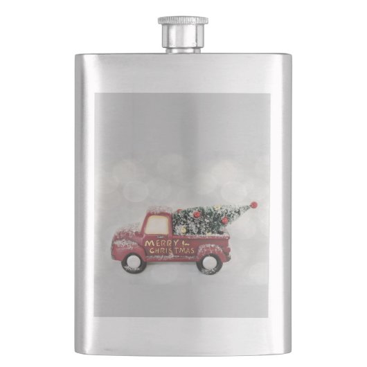 灰色のヴィンテージの背景に赤い《写真》ぼけ味トラック フラスク (正面)