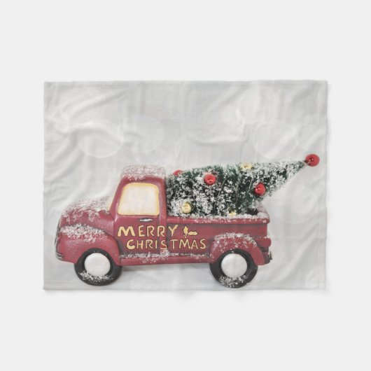 灰色のヴィンテージの背景に赤い《写真》ぼけ味トラック フリースブランケット (正面(横))