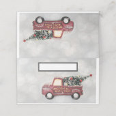 灰色のヴィンテージの背景に赤い《写真》ぼけ味トラック プレイスカード (外部開封)