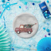 灰色のヴィンテージの背景に赤い《写真》ぼけ味トラック ペーパープレート (パーティー)