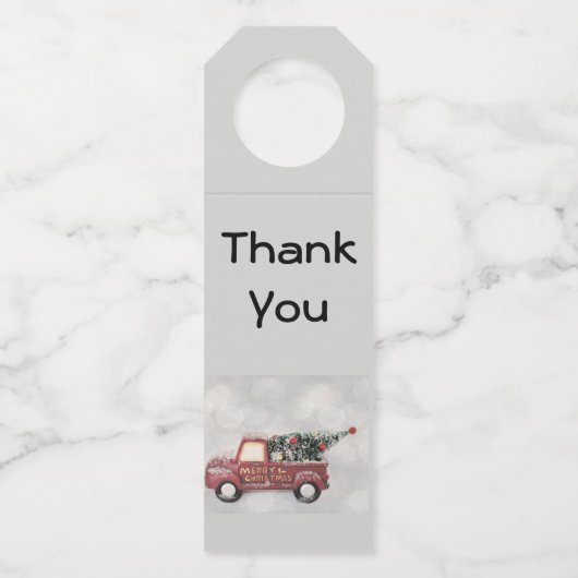 灰色のヴィンテージの背景に赤い《写真》ぼけ味トラック ボトルネックタグ (正面)