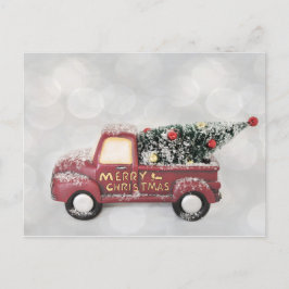 灰色のヴィンテージの背景に赤い《写真》ぼけ味トラック ポストカード