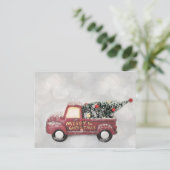 灰色のヴィンテージの背景に赤い《写真》ぼけ味トラック ポストカード (スタンド正面)