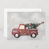 灰色のヴィンテージの背景に赤い《写真》ぼけ味トラック ポストカード (正面/裏面)