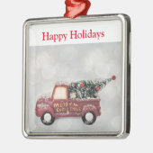 灰色のヴィンテージの背景に赤い《写真》ぼけ味トラック メタルオーナメント (左)