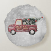 灰色のヴィンテージの背景に赤い《写真》ぼけ味トラック ラウンドクッション (裏面)