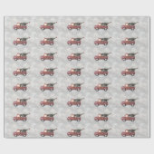 灰色のヴィンテージの背景に赤い《写真》ぼけ味トラック ラッピングペーパー (フラット)