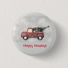 灰色のヴィンテージの背景に赤い《写真》ぼけ味トラック 缶バッジ