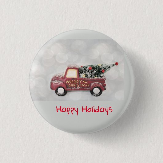 灰色のヴィンテージの背景に赤い《写真》ぼけ味トラック 缶バッジ (正面)