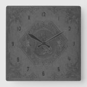 灰色のヴィンテージの革によって組み立てられる馬ヘッド スクエア壁時計 (正面)