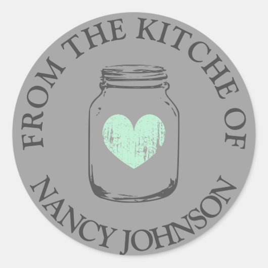 灰色のヴィンテージメイソンの瓶ステッカーのキッチンから ラウンドシール (正面)