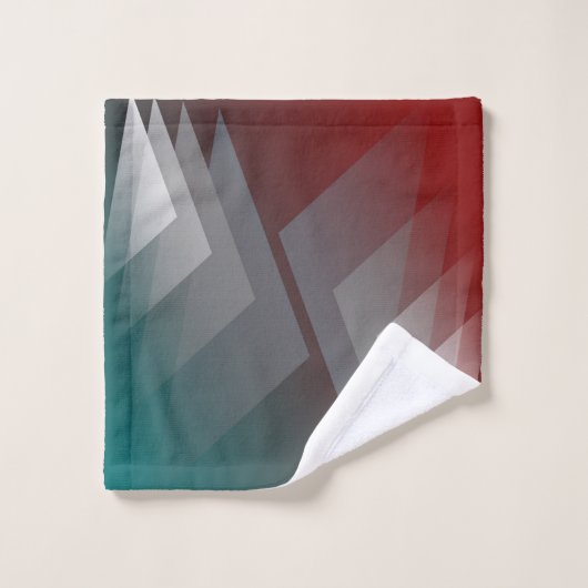 灰色の三角形のティール（緑がかった色）バーガンディ バスタオルセット (ウォッシュタオル)