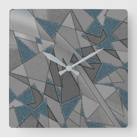 灰色の三角形の切り出しで粗い濃い青の部分 スクエア壁時計 (正面)