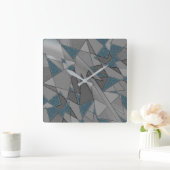 灰色の三角形の切り出しで粗い濃い青の部分 スクエア壁時計 (ホーム)