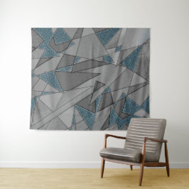 灰色の三角形の切り出しで粗い濃い青の部分 タペストリー