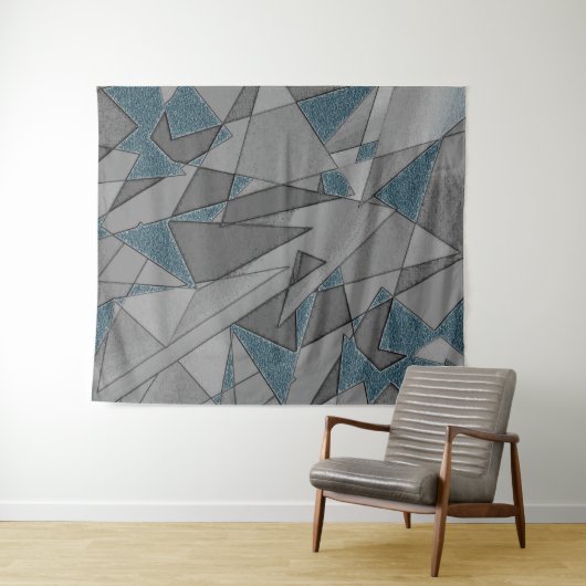 灰色の三角形の切り出しで粗い濃い青の部分 タペストリー (インサイチュ(横))